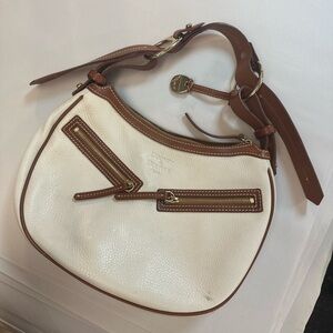 White with brown trim genuine leather Dooney & Bourke shoulder bag